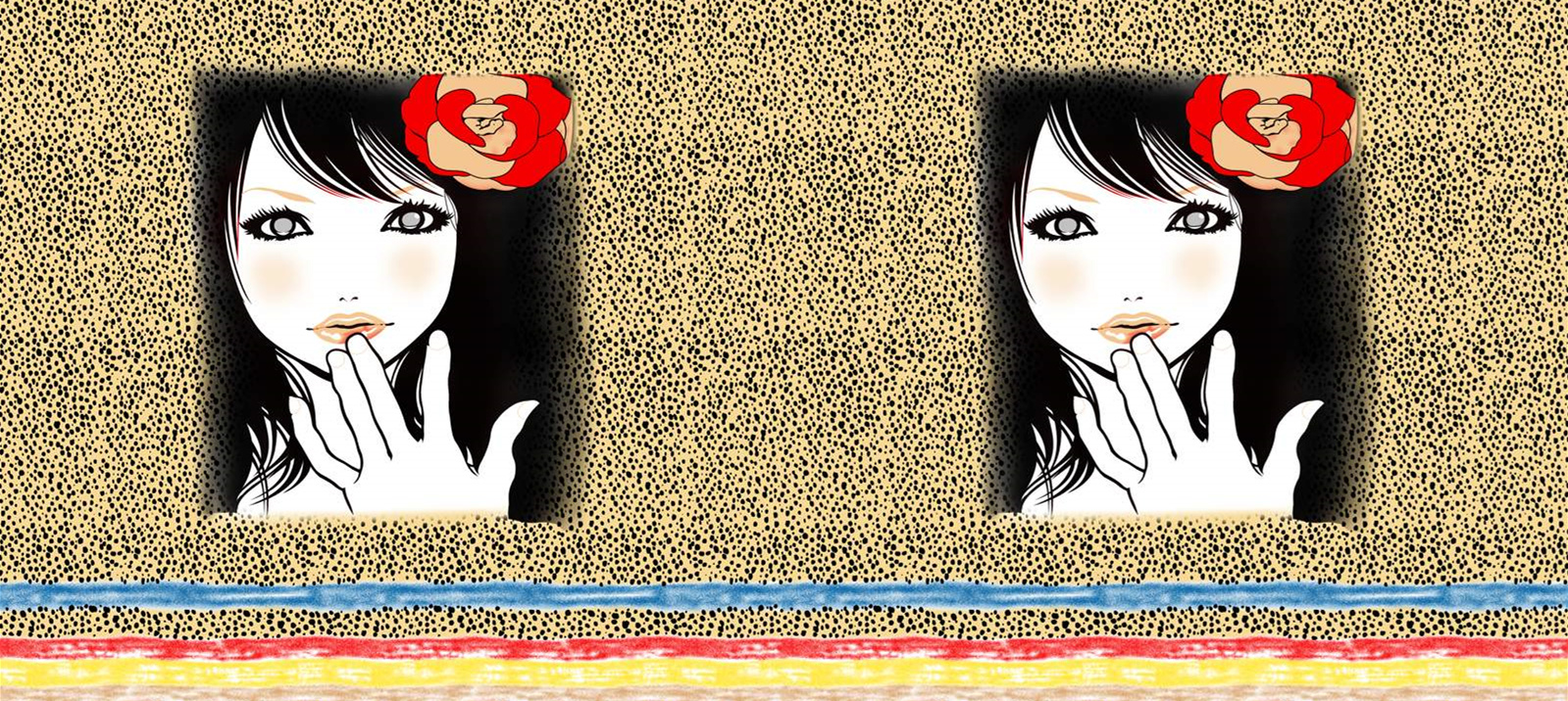 复古波点背景少女红玫瑰印花素材,适用于服装印花与面料设计