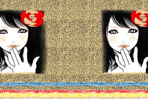 复古波点背景少女红玫瑰印花素材，适用于服装印花与面料设计