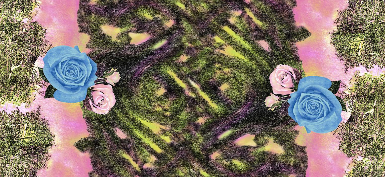 梦幻蓝粉玫瑰面料印花素材,适用于女装T恤与连衣裙服装印花设计