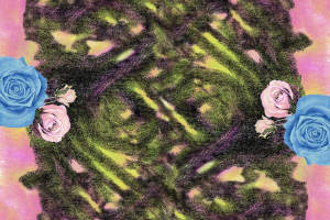 梦幻蓝粉玫瑰面料印花素材，适用于女装T恤与连衣裙服装印花设计