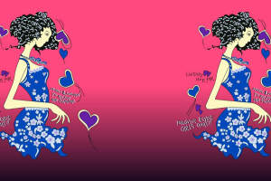 复古波浪卷发少女插画面料印花素材，适用于夏季服装印花设计