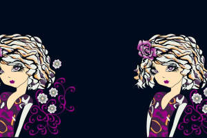 复古浪漫风女性头像面料印花素材，适用于服装印花设计