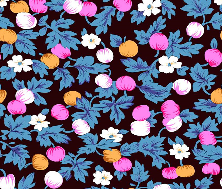 复古水果花卉面料印花素材,适用于服装印花设计的高清无缝图案