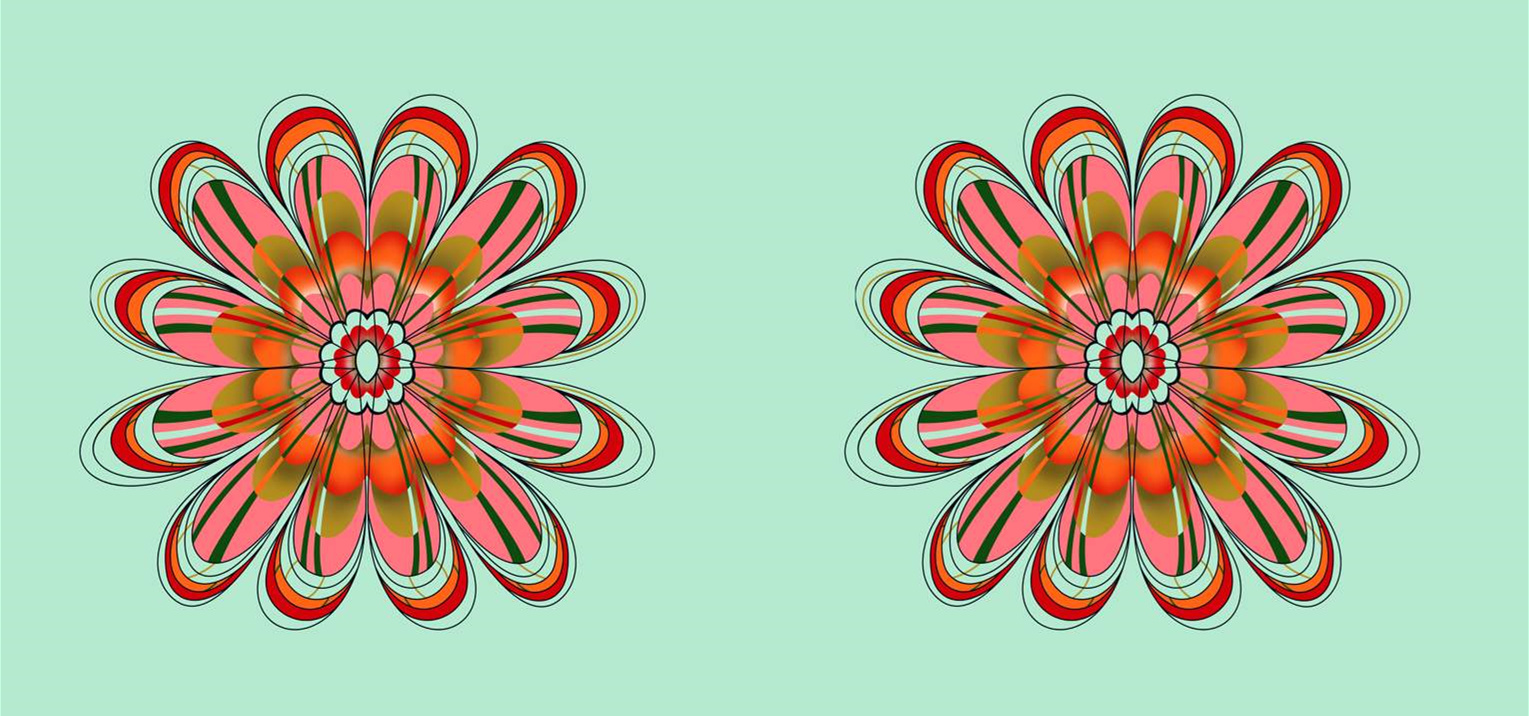 对称几何花卉面料印花素材,适用于服装印花设计与数码印染