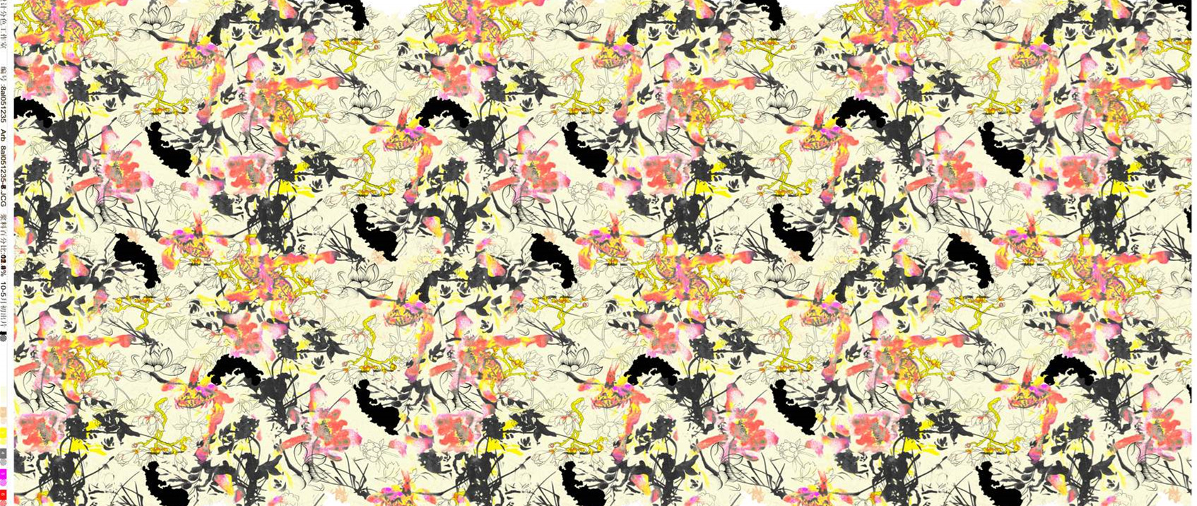 手绘风花卉面料印花素材,适用于春夏服装印花设计