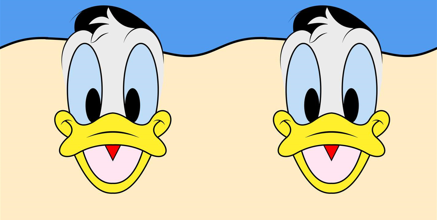 唐老鸭卡通头像面料印花素材,适用于儿童服装印花设计