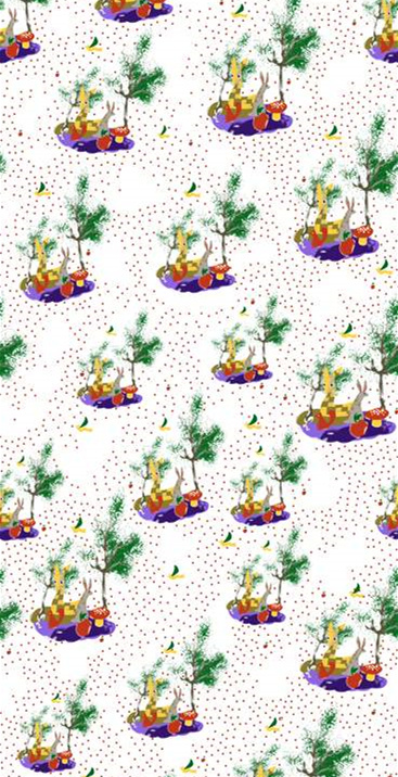 童趣森林小鹿主题面料印花素材,适用于儿童服装印花设计