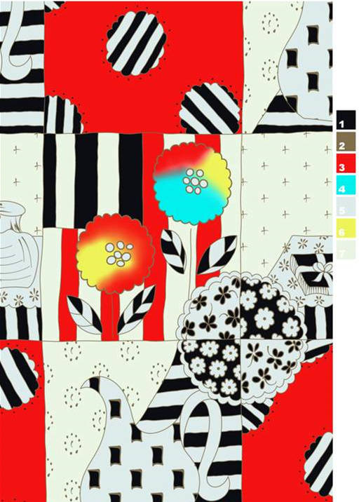 复古拼贴风面料印花素材,适用于服装印花设计的高辨识度花型图