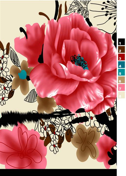 复古手绘风大朵牡丹面料印花素材,适用于服装印花设计