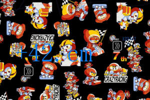 赛车主题卡通角色面料印花素材，适用于儿童服装印花设计