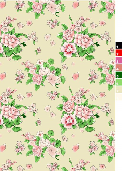 柔美粉绿花卉面料印花素材,适用于春夏服装印花设计