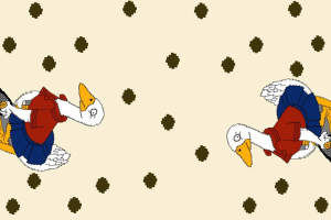 复古像素风鹅形运动印花面料，适用于儿童服装印花设计素材