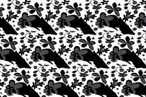 黑白花卉几何拼接面料印花素材，适用于服装印花设计与数码印染