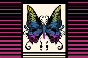 复古艺术风蝴蝶图案面料印花素材，适用于服装印花设计