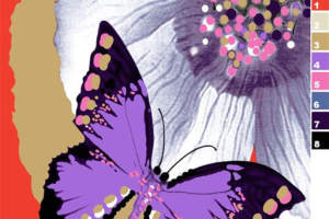 紫色蝴蝶与抽象花卉面料印花素材，适用于春夏服装印花设计