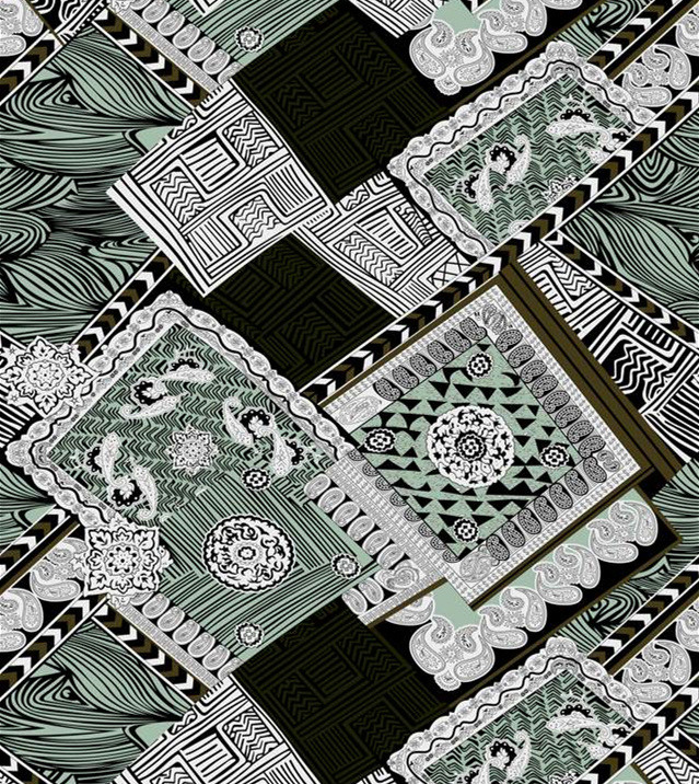 复古几何拼贴风面料印花素材,适用于服装印花设计与数码印制