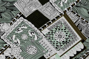 复古几何拼贴风面料印花素材，适用于服装印花设计与数码印制