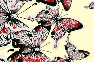 红黑蝴蝶手绘风面料印花素材，适用于服装印花设计与数码印制