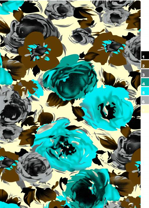 复古水墨风花卉面料印花素材,适用于服装印花设计与成衣开发