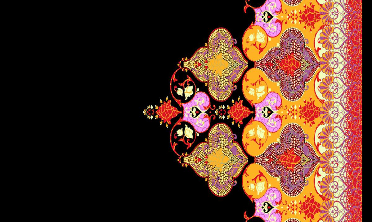 复古民族风面料印花素材,适用于服装印花设计的高饱和度花型图案