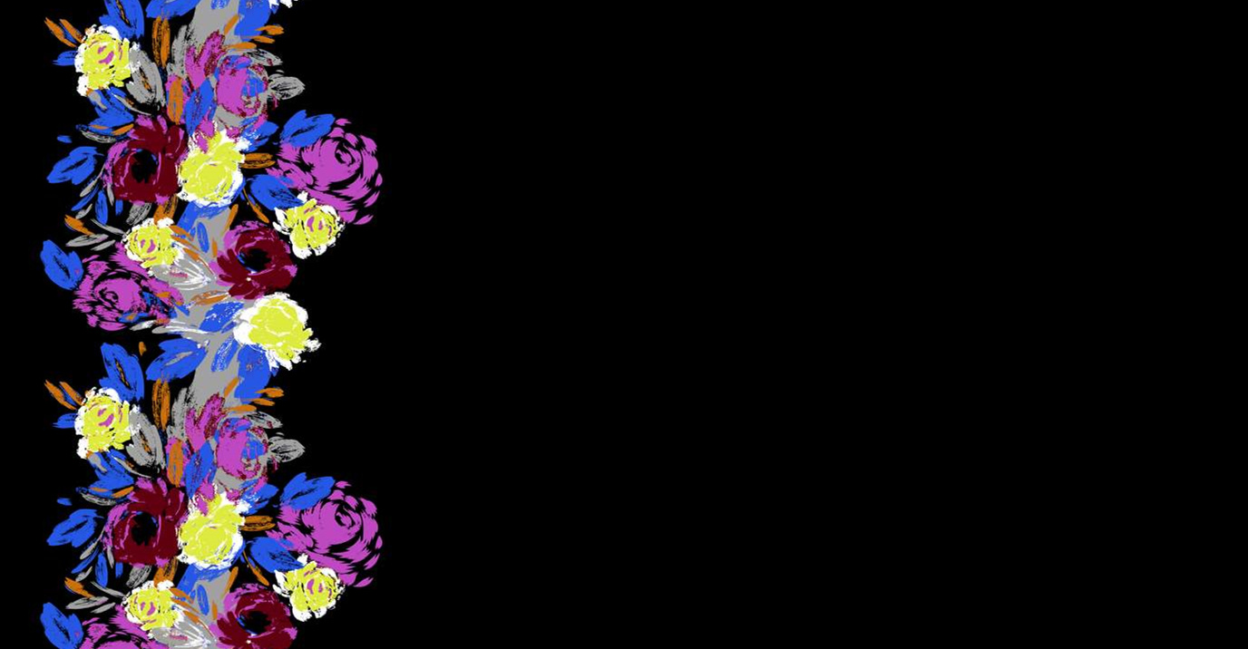 高对比度手绘花卉面料印花素材,适用于服装印花设计