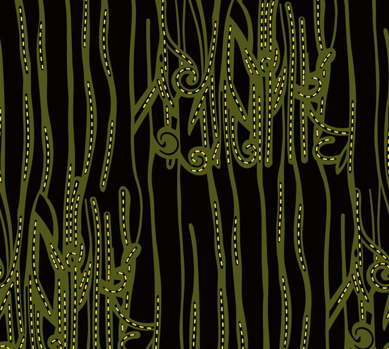 橄榄绿手绘线条风面料印花素材,适用于服装印花设计