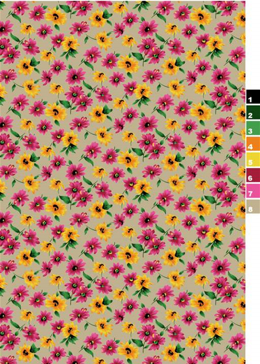 复古小雏菊面料印花素材,适用于春夏服装印花设计