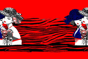 红黑豹纹撞色人物插画面料印花素材，适用于服装印花设计