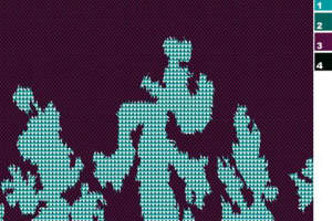 深紫底青绿像素风面料印花素材，适用于服装印花设计