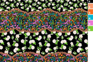 复古花卉波浪边面料印花素材，适用于服装印花设计与数码印制