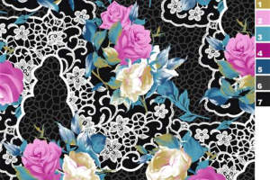 复古蕾丝玫瑰面料印花素材，适用于女装衬衫与连衣裙服装印花设计