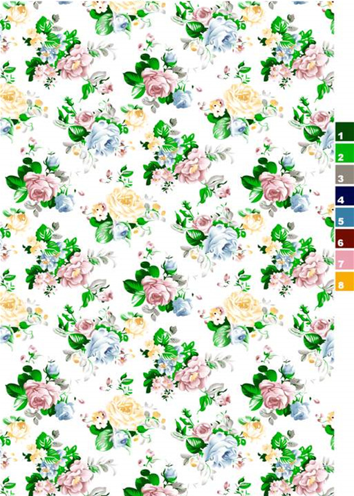 清新复古花卉面料印花素材,适用于女装衬衫与连衣裙服装印花设计