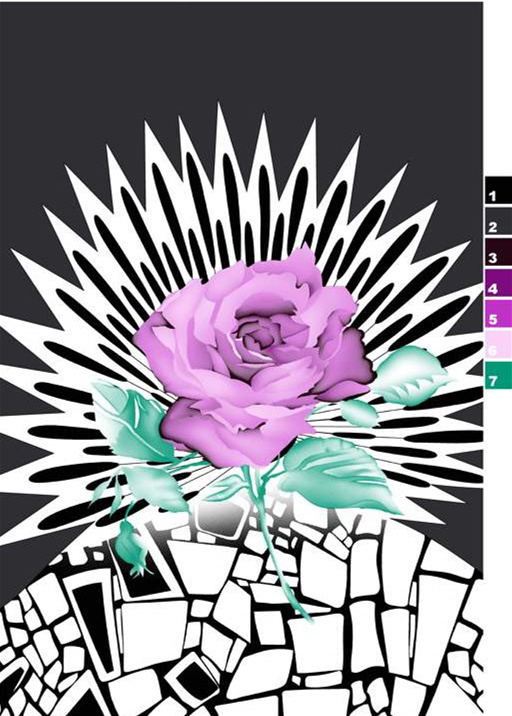 紫玫瑰放射几何风面料印花素材,适用于服装印花设计