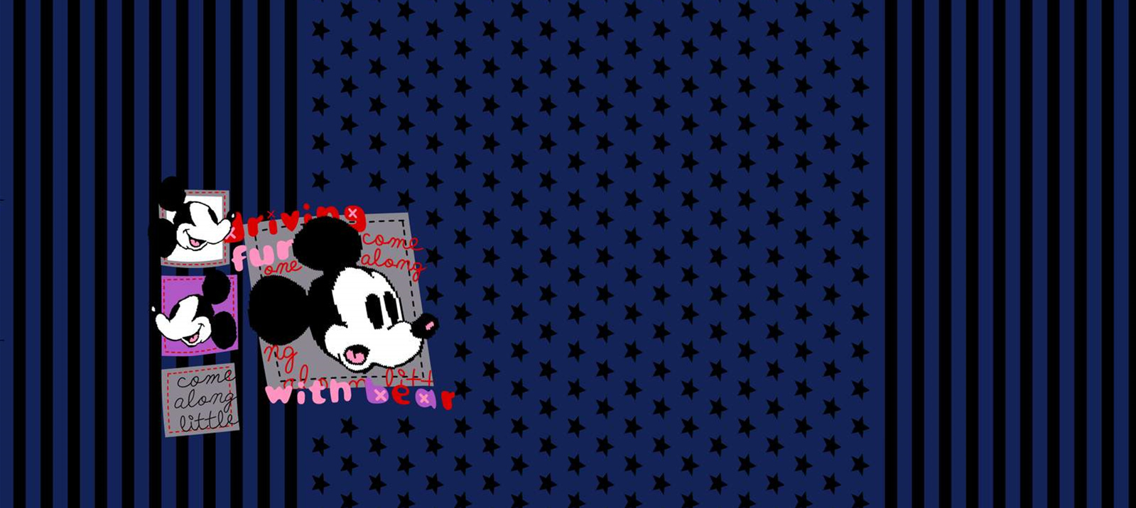 经典米奇拼贴风面料印花素材,适用于儿童服装印花设计