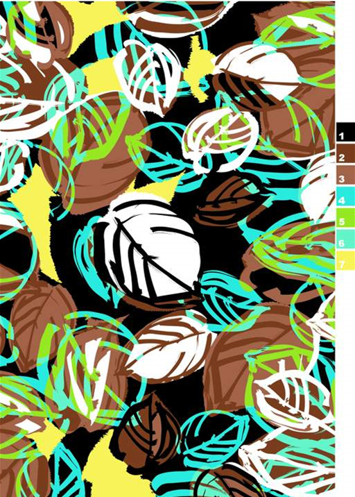 抽象叶形撞色面料印花素材,适用于春夏服装印花设计