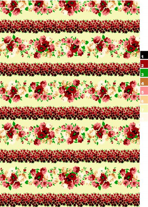复古花卉条纹面料印花素材,适用于服装印花设计与数码印染
