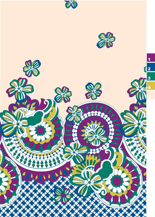 复古民族风面料印花素材图,适用于服装印花设计与数码印染