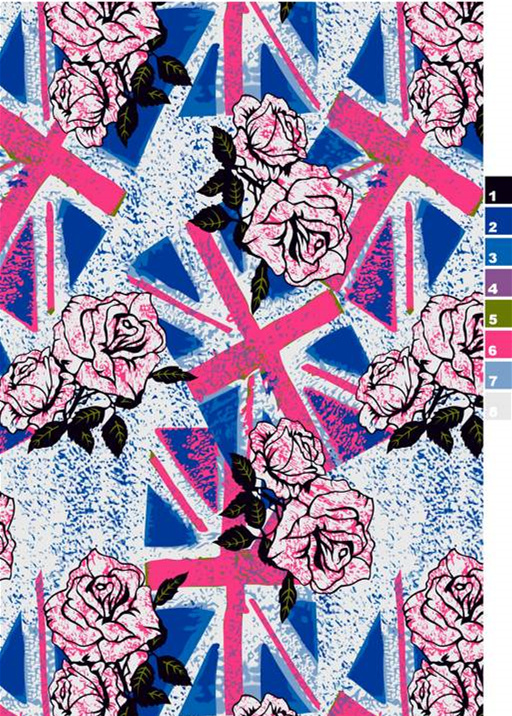 英伦玫瑰与米字旗融合的服装印花素材,高辨识度面料印花设计