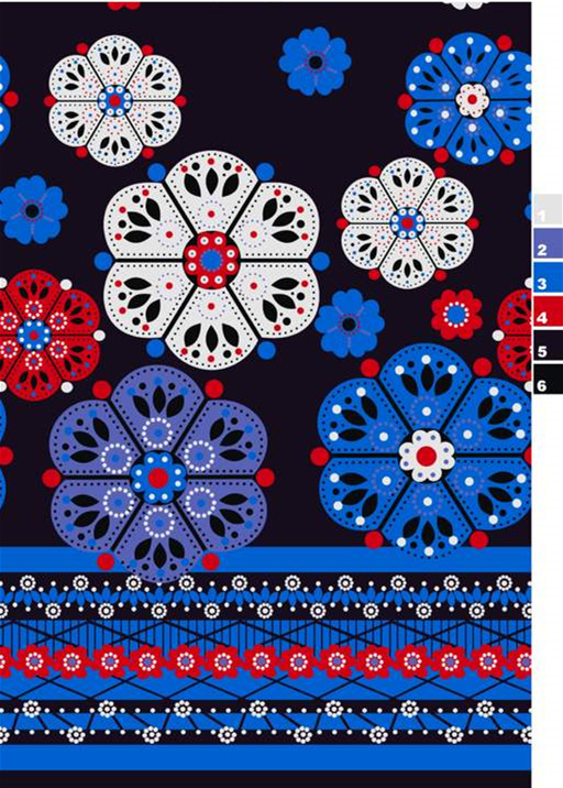 民族风几何花卉面料印花素材,适用于服装印花设计与数码印染