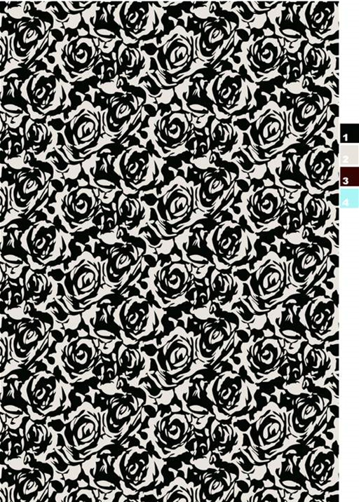 黑白玫瑰密集印花面料图案,适用于服装印花设计的高清素材