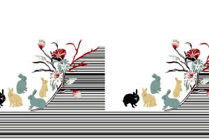 清新兔影花卉面料印花素材，适用于服装印花设计与数码印染