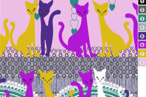 可爱猫咪主题面料印花素材，适用于童装与休闲服装印花设计