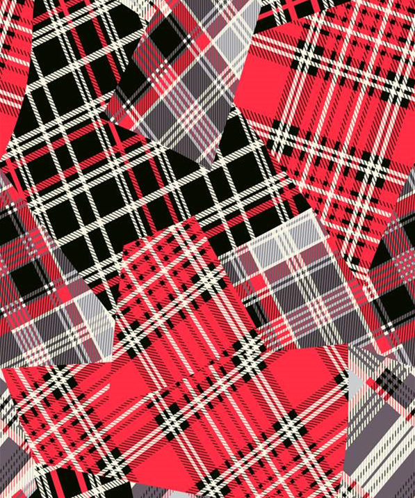 经典红黑格纹面料印花素材,适用于秋冬服装印花设计