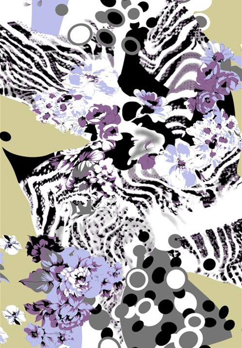 抽象花卉与斑马纹融合的服装印花素材,适用于时尚面料印花设计