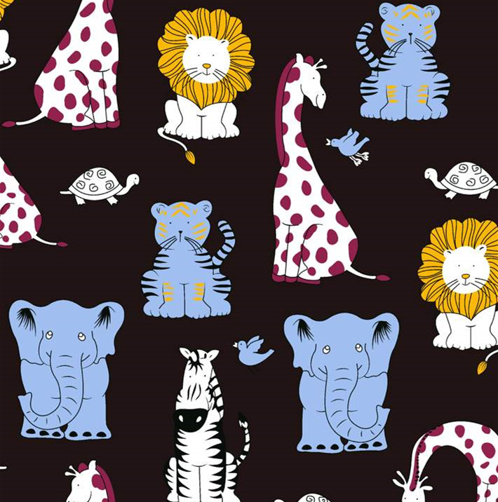 童趣动物主题面料印花素材,适用于儿童服装印花设计