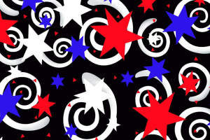 红蓝白星旋涡图案面料印花素材，适用于潮流服装印花设计