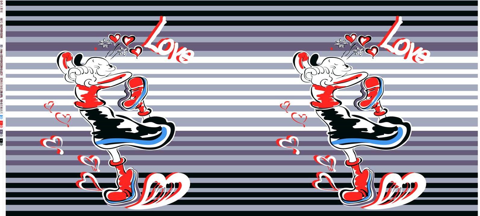 复古卡通爱心主题面料印花素材,适用于服装印花设计