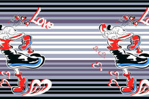 复古卡通爱心主题面料印花素材，适用于服装印花设计