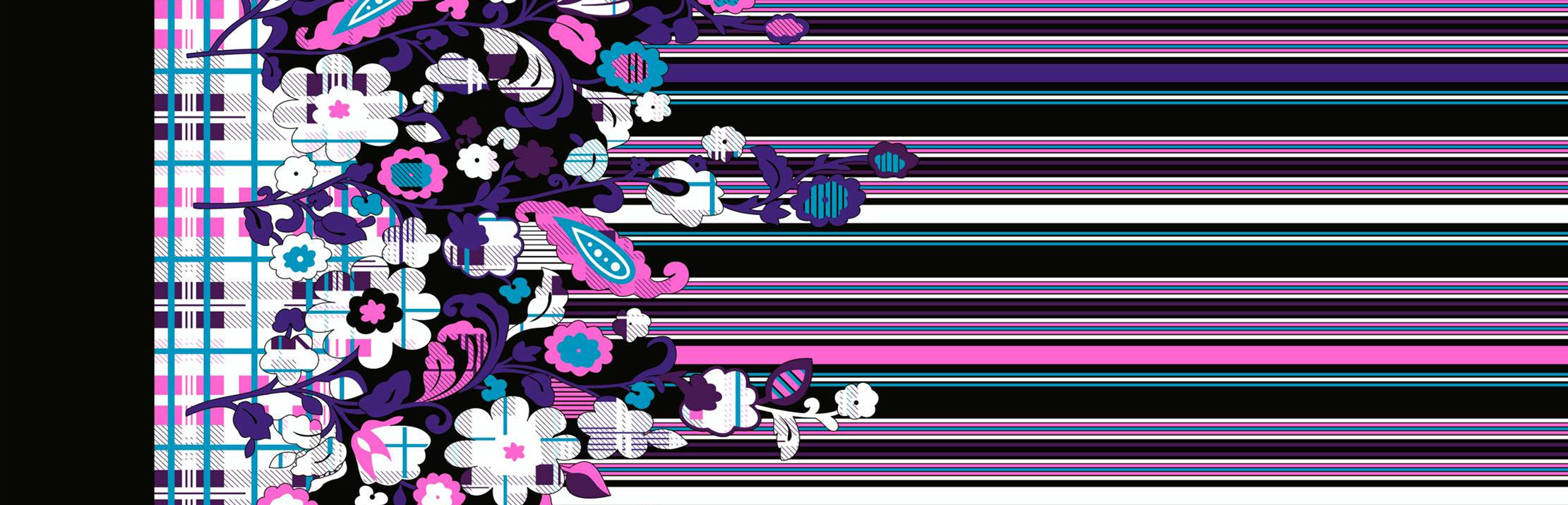 高对比度花卉条纹面料印花素材,适用于时尚服装印花设计