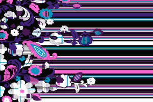 高对比度花卉条纹面料印花素材，适用于时尚服装印花设计